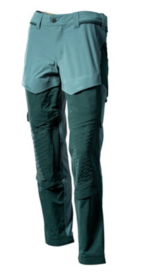 Mascot Customized Stretch Trousers with Kneepad Pockets - Light Forest Green/Forest Green  (28) (Leg Length - Regular)
