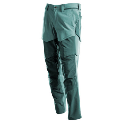 Mascot Customized Stretch Trousers with Kneepad Pockets - Light Forest Green/Forest Green  (29.5) (Leg Length - Short)