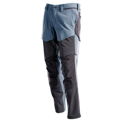 Mascot Customized Stretch Trousers with Kneepad Pockets - Stone Blue/Dark Navy  (28) (Leg Length - Regular)