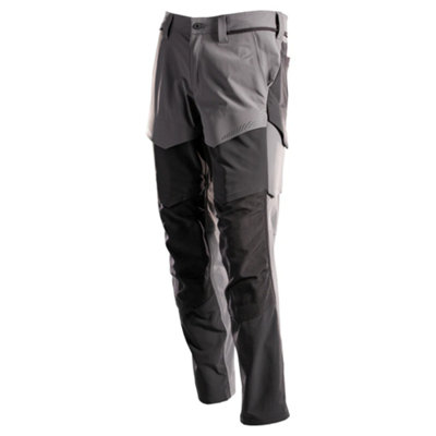 Mascot Customized Stretch Trousers with Kneepad Pockets - Stone Grey/Black  (28) (Leg Length - Regular)