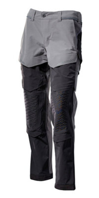 Mascot Customized Stretch Trousers with Kneepad Pockets - Stone Grey/Black  (28) (Leg Length - Regular)