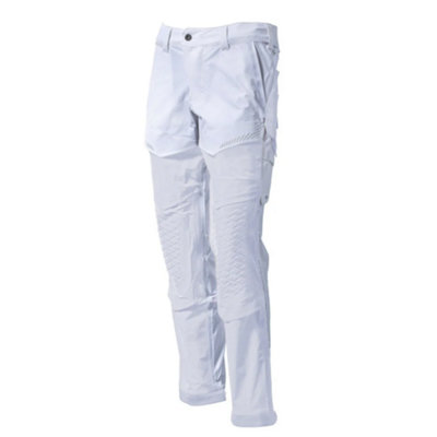 Mascot Customized Stretch Trousers with Kneepad Pockets - White   (28) (Leg Length - Regular)