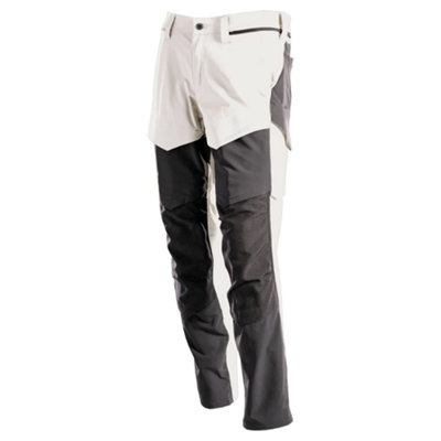 Mascot Customized Stretch Trousers with Kneepad Pockets - White/Stone Grey  (27) (Leg Length - Regular)