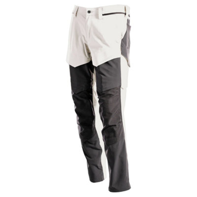 Mascot Customized Stretch Trousers with Kneepad Pockets - White/Stone Grey  (36.5) (Leg Length - Regular)