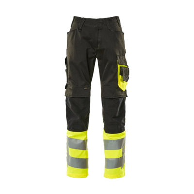 Mascot Safe Supreme Leeds Trousers - Black/Hi-Vis Yellow   (33.5) (Leg Length - Short)