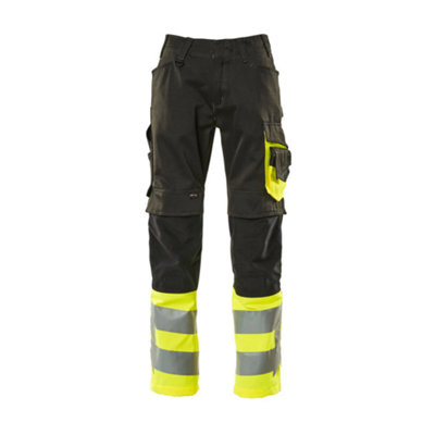 Mascot Safe Supreme Leeds Trousers - Black/Hi-Vis Yellow   (35.5) (Leg Length - Long)