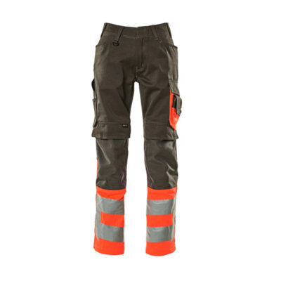 Mascot Safe Supreme Leeds Trousers - Dark Anthracite/Hi-Vis Red   (34.5) (Leg Length - Long)