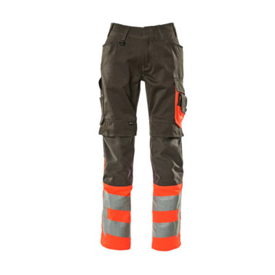 Mascot Safe Supreme Leeds Trousers - Dark Anthracite/Hi-Vis Red   (34.5) (Leg Length - Short)