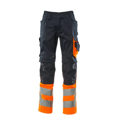 Mascot Safe Supreme Leeds Trousers - Dark Navy Blue/Hi-Vis Orange   (31.5) (Leg Length - Long)