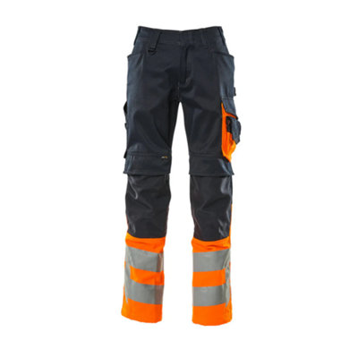 Mascot Safe Supreme Leeds Trousers - Dark Navy Blue/Hi-Vis Orange   (33.5) (Leg Length - Short)