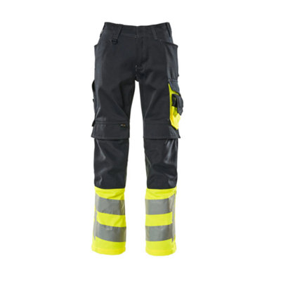 Mascot Safe Supreme Leeds Trousers - Dark Navy Blue/Hi-Vis Yellow   (40.5) (Leg Length - Long)