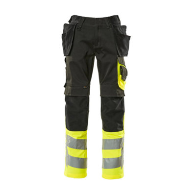 Mascot Safe Supreme Trousers with Holster Pockets (Black/Hi-Vis Yellow)  (33.5) (Leg Length - Short)
