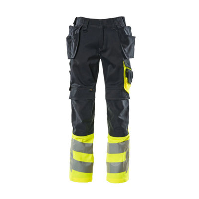 Mascot Safe Supreme Trousers with Holster Pockets (Dark Navy/Hi-Vis Yellow)  (48.5) (Leg Length - Regular)