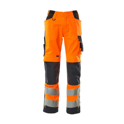 Mascot Safe Supreme Trousers with Kneepad Pockets (Hi-Vis Orange/Dark Navy)  (44.5) (Leg Length - Long)