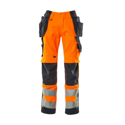 Mascot Safe Supreme Wigan Craftsmen's Trousers - Hi-Vis Orange/Dark Navy Blue   (35.5) (Leg Length - Long)