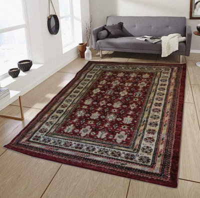 Mashad Classic Persian Traditional Bordered Rug, Red/Black/Beige