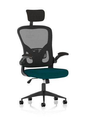 Masino Executive Bespoke Fabric Seat Maringa Teal Mesh Chair With Folding Arms