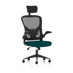 Masino Executive Bespoke Fabric Seat Maringa Teal Mesh Chair With Folding Arms