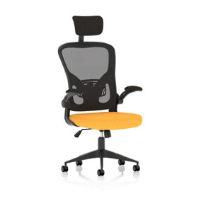 Masino Executive Bespoke Fabric Seat Senna Yellow Mesh Chair With Folding Arms