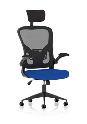 Masino Executive Bespoke Fabric Seat Stevia Blue Mesh Chair With Folding Arms