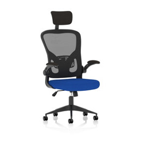 Masino Executive Bespoke Fabric Seat Stevia Blue Mesh Chair With Folding Arms
