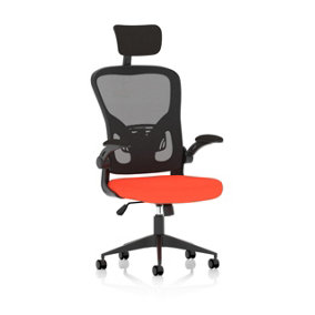 Masino Executive Bespoke Fabric Seat Tabasco Orange Mesh Chair With Folding Arms