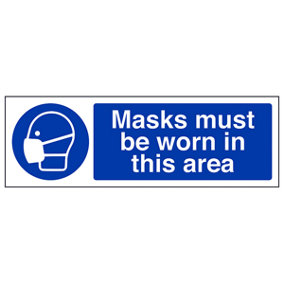 Masks Must Be Worn PPE Safety Sign - Adhesive Vinyl - 600x200mm (x3)