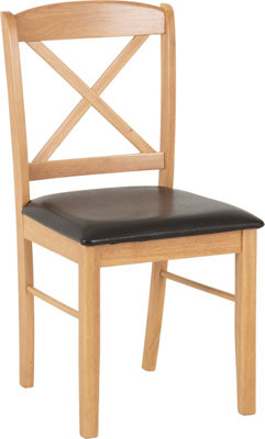 Mason Dining Chair Pair in Oak Varnish and Brown Faux Leather