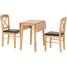 Mason Oak Varnish Brown Drop Leaf Dining Set 2 Chairs
