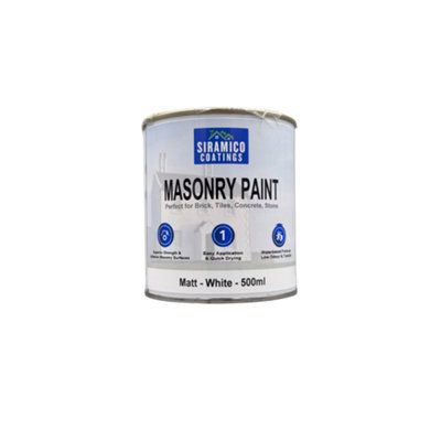 Masonry Paint Smooth White - 500 ml -  10 Year Protection of Masonry surfaces Washable Paint