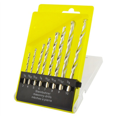 Masonry Twist Drill Bit Set 8pc Metric & Imperial Size Metal Wood Brick AT009