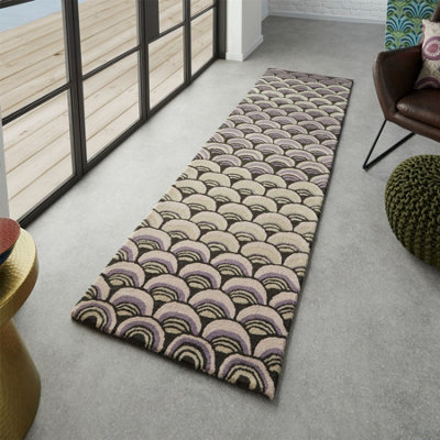 Masquerade Geometric Scale Wool Runner Rugs 16002 by Ted Baker in Pink - 67x230cm