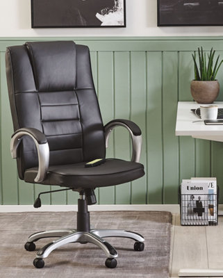 Massage Chair Faux Leather Black GRANDEUR