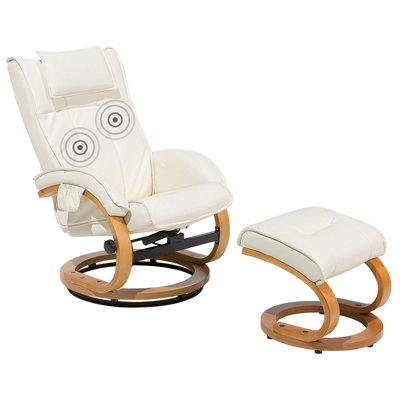 Massage Chair MAJESTIC with Footstool Faux Leather Light Beige