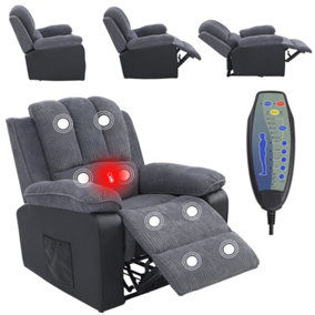 Massage Recliner Chair, Electric Recliner Sofa Chair with 8 Point Massage and Heating Functions with Remote Side Pocket - Gray