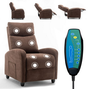 Massage Recliner Chair, Electric Velvet Massage Armchair Chair with 8 Point Vibration Massage, Remote, and Side Pocket - Brown