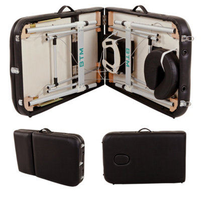 Buy Massage Table Couch Bed Aluminium Tattoo Spa Reiki Portable Folded 3 Section With Premium PU Leather Black