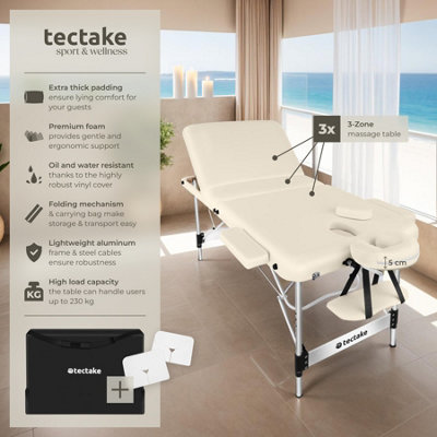 Massage Table Ko Tao - 3 zones, 78cm wide, aluminium frame, folding, carry bag  -   -  beige