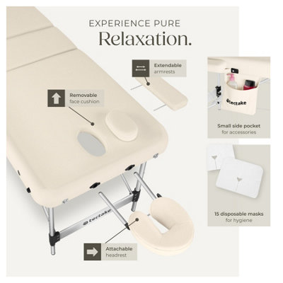 Massage Table Ko Tao - 3 zones, 78cm wide, aluminium frame, folding, carry bag  -   -  beige