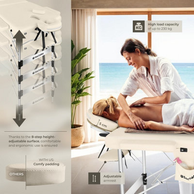 Massage Table Ko Tao - 3 zones, 78cm wide, aluminium frame, folding, carry bag  -   -  beige