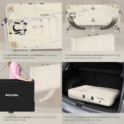 Massage Table Ko Tao - 3 zones, 78cm wide, aluminium frame, folding, carry bag  -   -  beige
