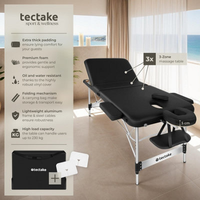 Massage Table Ko Tao - 3 zones, 78cm wide, aluminium frame, folding, carry bag  -   -  black