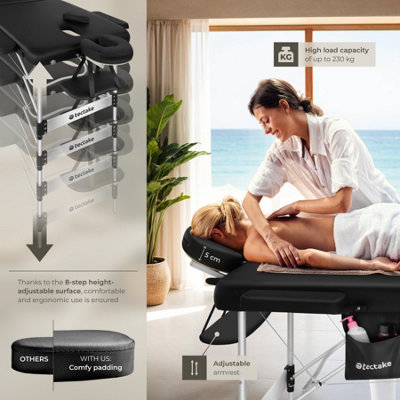 Massage Table Ko Tao - 3 zones, 78cm wide, aluminium frame, folding, carry bag  -   -  black