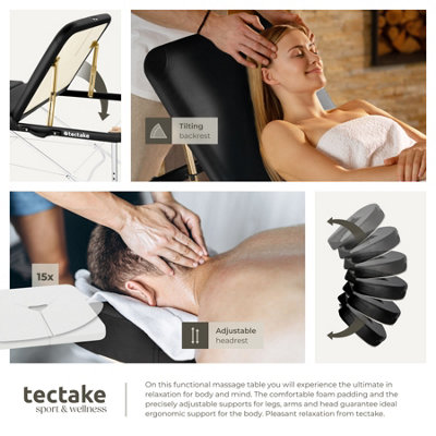 Massage Table Ko Tao - 3 zones, 78cm wide, aluminium frame, folding, carry bag  -   -  black