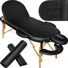 Massage table oval with 5 cm padding + rolls - black