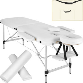 Massage table with 2 zones - Includes bolsters, carry bag and detachable head and arm pads - white