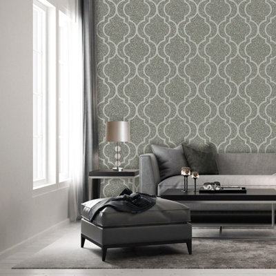 Massima Trellis Texture Wallpaper Silver Belgravia 350