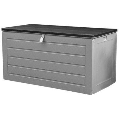 MASSIVE Capacity Outdoor Garden Storage Box Plastic Shed - Weatherproof & Sit On with Wood Effect Chest (680L, Anthracite)