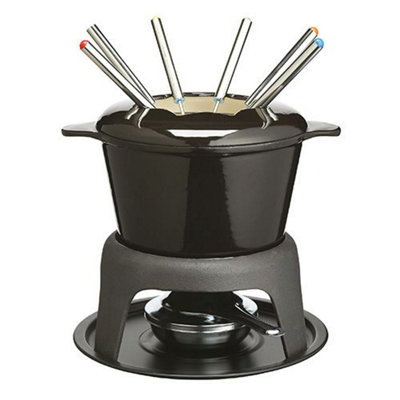 Master Class Cast Iron Enamelled Black Fondue Set