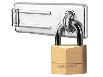 Master Lock 140703EURD Hasp 89mm + Solid Brass Padlock 40mm MLK140703
